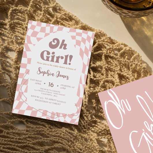 Oh meisje! Roze geruit | Gingham | BABY SHOWER Kaart