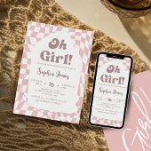 Oh meisje! Roze geruit | Gingham | BABY SHOWER Kaart