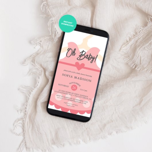 Oh Meisje Roze Jurk Baby shower Kaart