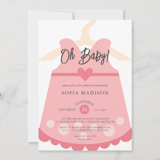 Oh Meisje Roze Jurk Baby shower Kaart (Voorkant)