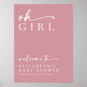 Oh Meisje Roze Minimalistisch Baby shower Welkomst Poster (Voorkant)