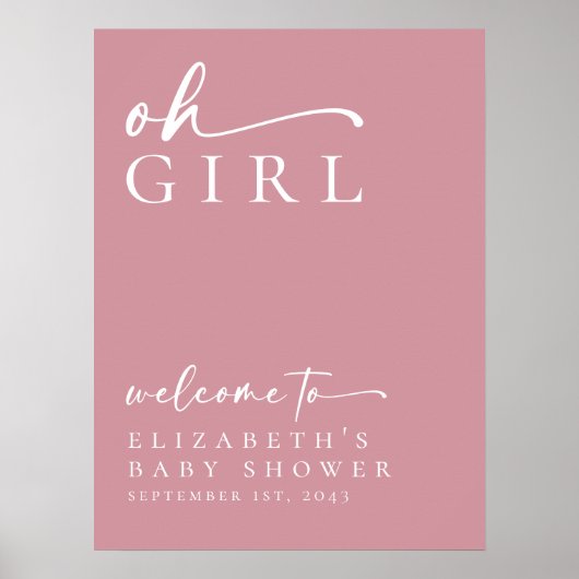 Oh Meisje Roze Minimalistisch Baby shower Welkomst Poster (Voorkant)