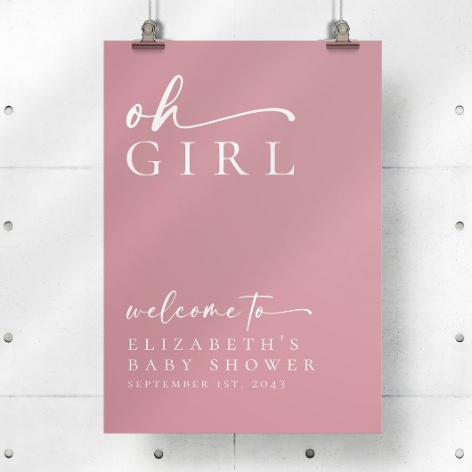 Oh Meisje Roze Minimalistisch Baby shower Welkomst Poster