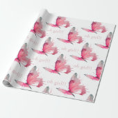 Oh meisje roze vlinders Baby shower Cadeaupapier (Uitgerold)