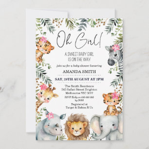 Oh Meisje Safari Foliage Baby shower Uitnodiging
