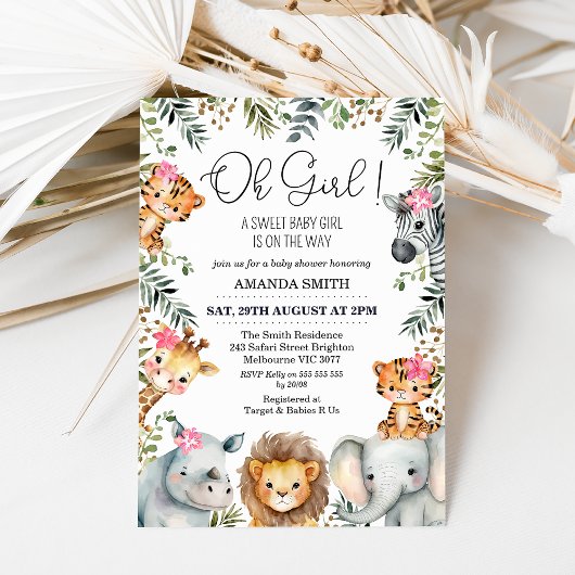 Oh Meisje Safari Foliage Baby shower Uitnodiging