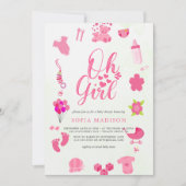 Oh Meisje Schattige Roze Lijst Baby shower Kaart (Voorkant)