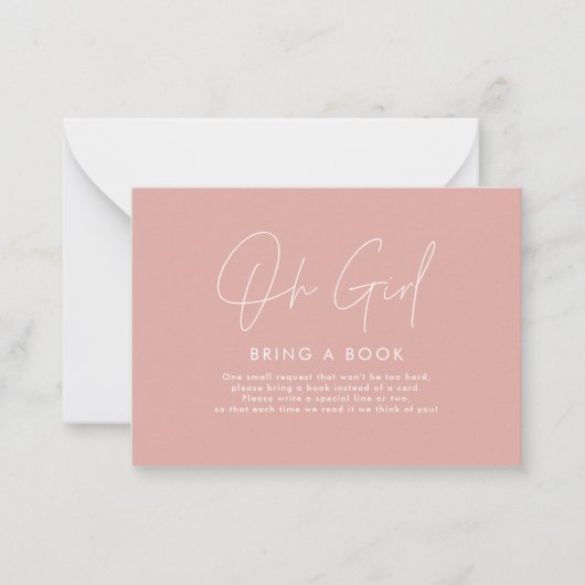 Oh meisje script roze baby shower breng een boek notitiekaartje (Voorkant)