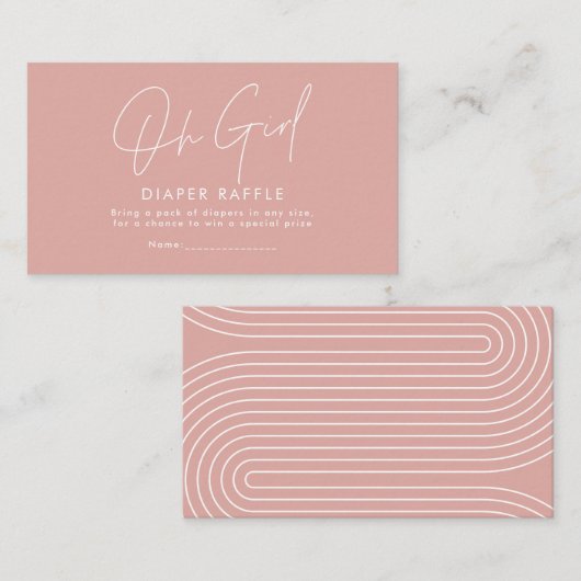 Oh meisje script roze baby shower luier loterij notitiekaartje (Voorkant / Achterkant)