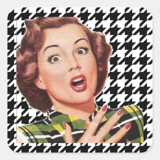 "OH, MIJN GOD!" Fifties Huisvrouw Houndstooth Stic Vierkante Sticker (Voorkant)