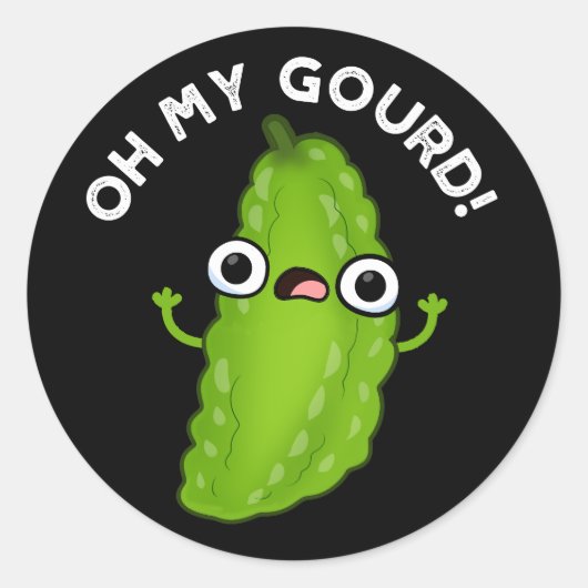 Oh Mijn Gourd Funny Veggie Pun Dark BG Ronde Sticker (Voorkant)