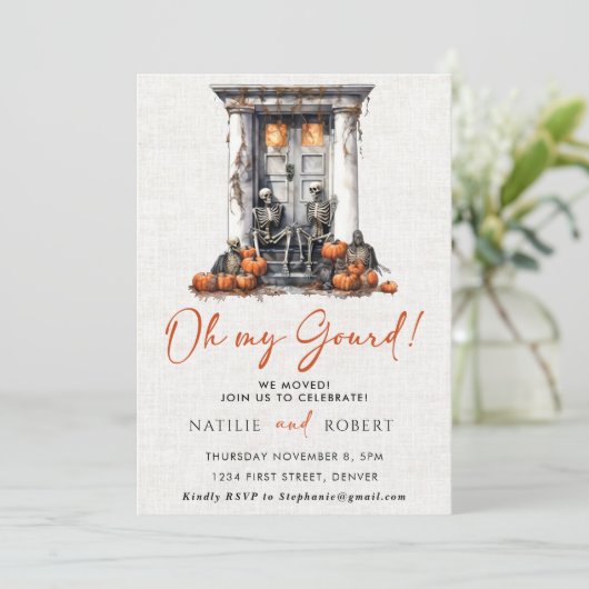 Oh mijn kalebas pompoen skelet Housewarming Party Kaart (Staand voorkant)