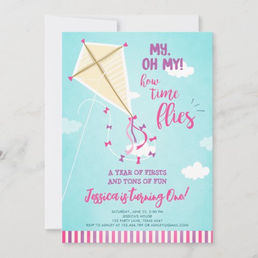 Oh mijn tijd vliegt op Kite Summer Girl eerste ver Kaart (Voorkant)