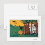 Oh mijn tis Halloween Black Cat Scaring Kinderen Briefkaart (Voorkant / Achterkant)