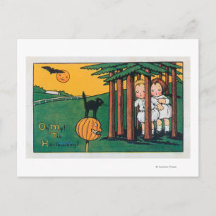 Oh mijn tis Halloween Black Cat Scaring Kinderen Briefkaart