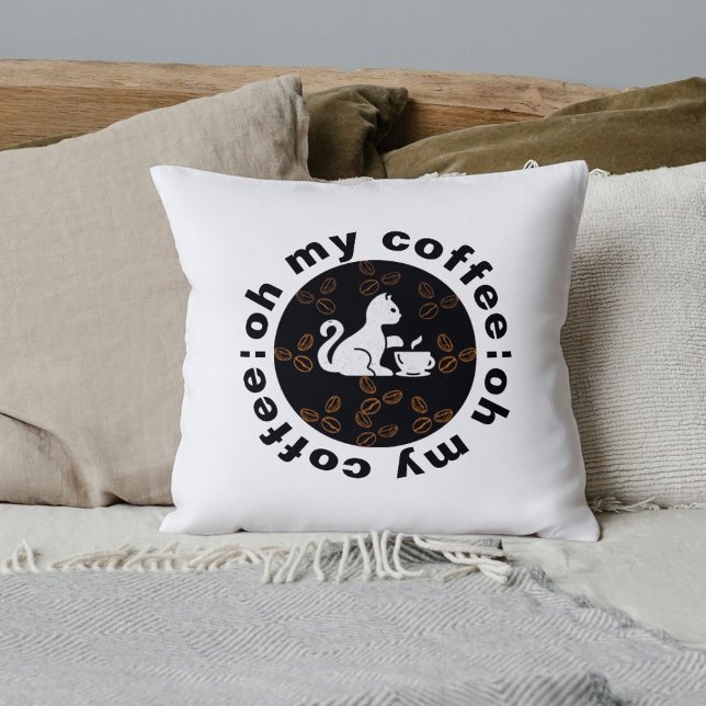 Oh My Coffee Funny Cool Schattige Cat White Pet Tr Kussen (Creator heeft geüpload)