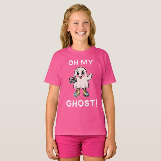 Oh My Ghost! Cute Punning Ghost on Skates T-shirt (Voorkant volledig)