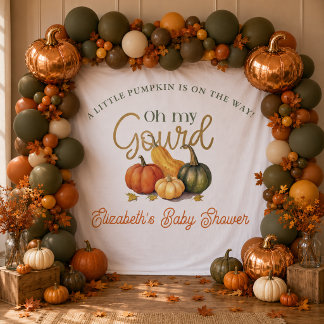 Oh My Gourd Pompoen Baby Shower Stof Achtergrond Wandkleed