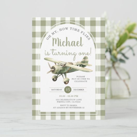Oh My How to Flies Vliegtuig Verjaardag Green Ging Kaart (Staand voorkant)