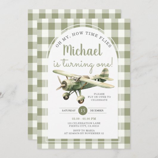 Oh My How to Flies Vliegtuig Verjaardag Green Ging Kaart (Voorkant / Achterkant)