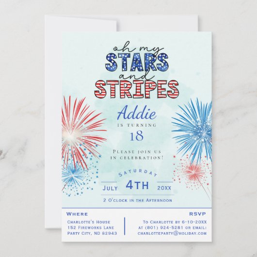 Oh My Stars and Stripes 4 juli Verjaardagsfeest Kaart (Voorkant)