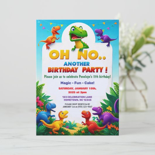 Oh nee! Een ander dinosaurus thema verjaardagsfees Kaart (Staand voorkant)