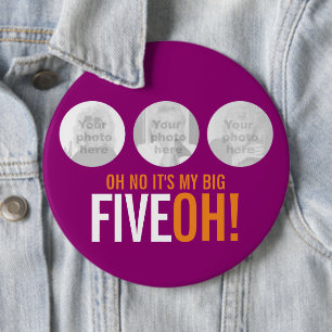 Oh nee, het is mijn grote FIVEOH! 50 foto roze kno Ronde Button 6,0 Cm