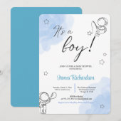 Oh niño eucaliptos modernos globos azules bebé kaart (Voorkant / Achterkant)