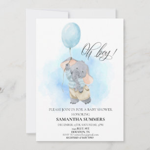 Oh Olifant Watercolor Ballon Blauw Kaart