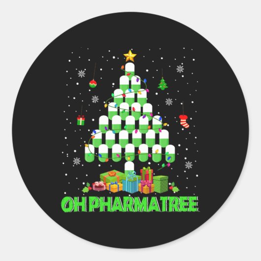 Oh Pharmatree kerstboom Pharmacy Medicinal P Ronde Sticker (Voorkant)