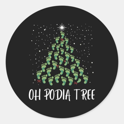 Oh Podiatree Funny Tree Foot Christmas Staff Squad Ronde Sticker (Voorkant)