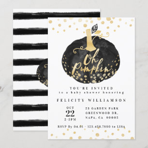 Oh Pumpkin   Chic Black & Gold Pumpkin-Baby shower Kaart