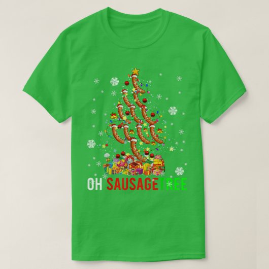 Oh Sause Tree Funny Xmas Light Santa Sausag T-shirt (Design voorkant)