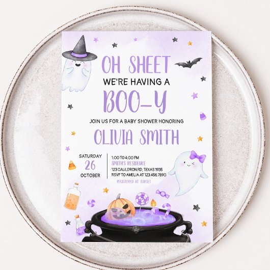 Oh Sheet Boo-y Halloween Baby shower Kaart