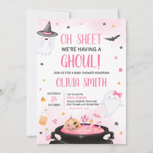 Oh Sheet Ghoul Halloween Baby shower Kaart (Voorkant)