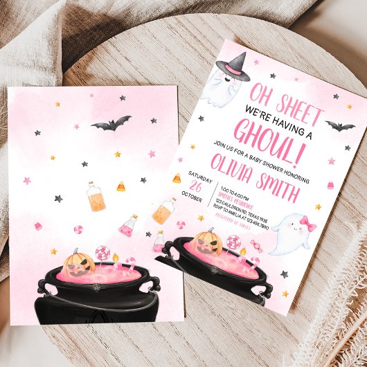 Oh Sheet Ghoul Halloween Baby shower Kaart