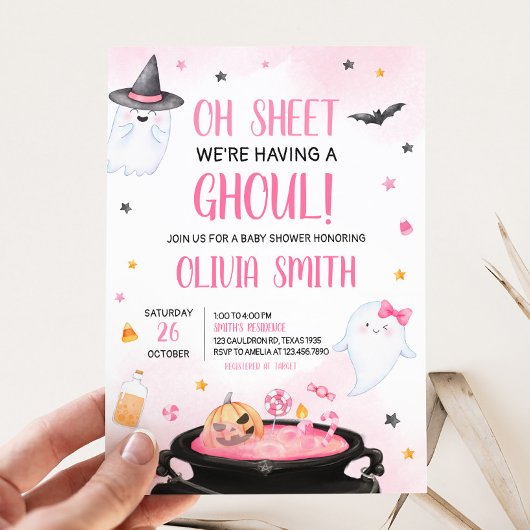 Oh Sheet Ghoul Halloween Baby shower Kaart
