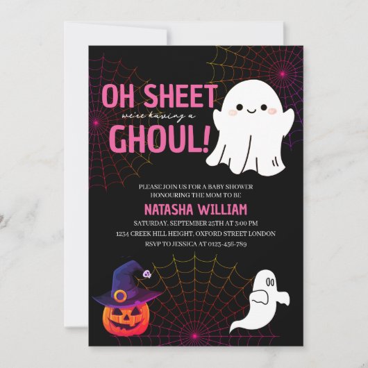 Oh Sheet Het is een Ghoul Halloween Baby shower Kaart (Voorkant)