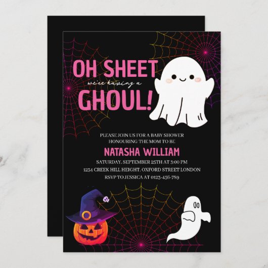 Oh Sheet Het is een Ghoul Halloween Baby shower Kaart (Voorkant / Achterkant)