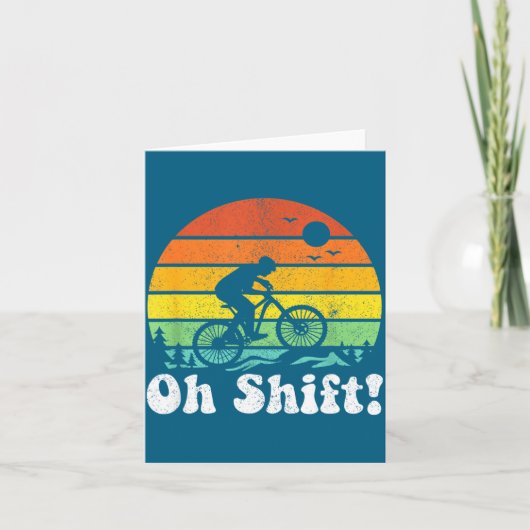 Oh Shift Funny Mountain Bike Rider Biking Retro Cy Kaart (Voorkant)