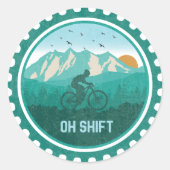 Oh Shift Retro Mountain Bike MTB-fietsen Ronde Sticker (Voorkant)