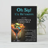 Oh Sip Funny Black Martini Halloween Kostuumfeest Kaart (Staand voorkant)