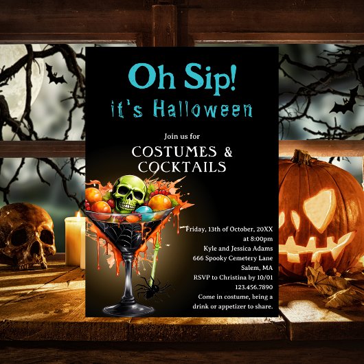 Oh Sip Funny Black Martini Halloween Kostuumfeest Kaart