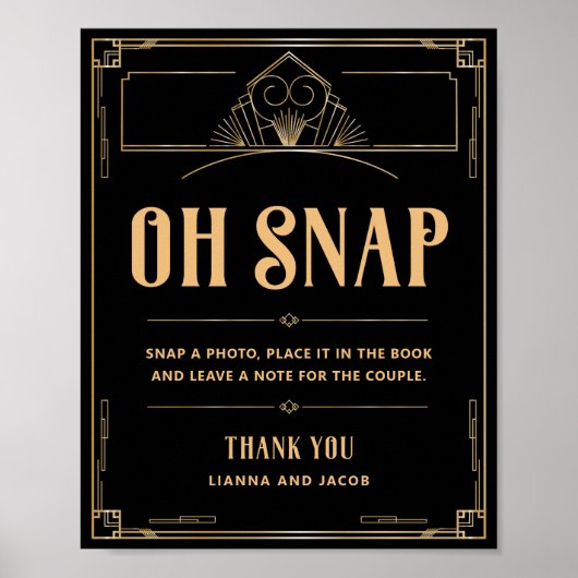 Oh Snap  Art Deco 20s Zwart Goud Huwelijk Poster (Voorkant)