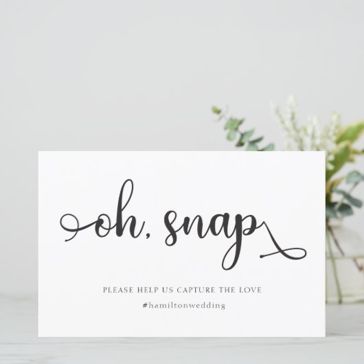 "Oh Snap" Black White hashtag Weddenschap (Staand voorkant)