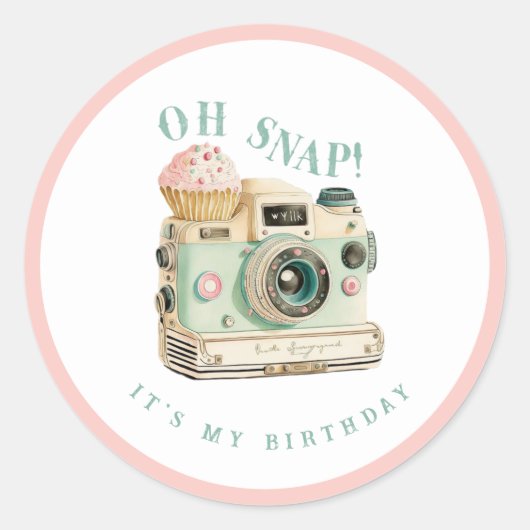 Oh Snap | Camera Birthday Ronde Sticker (Voorkant)