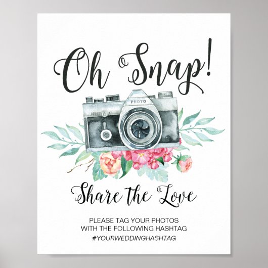 Oh Snap Camera Hashtag Weddenschap Poster (Voorkant)