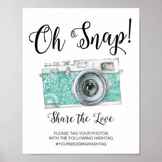 Oh Snap Camera Hashtag Weddenschap Poster (Voorkant)