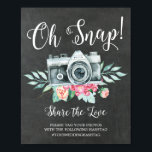 Oh Snap Camera Hashtag Weddenschap Poster<br><div class="desc">Oh onverwacht Hashtag Wedding Sign met een modern lettertype met een grijze camera met een flauw accent op een zwarte achtergrond. Gemakkelijk om de grootte te veranderen en met uw informatie aan te passen.</div>