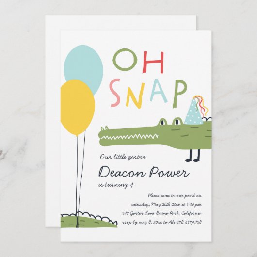 Oh Snap Crocodile Invitation Kaart (Voorkant / Achterkant)